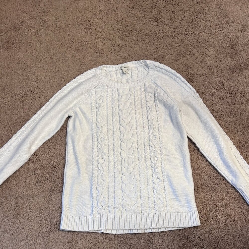 L.L Bean White Cable Knit Sweater